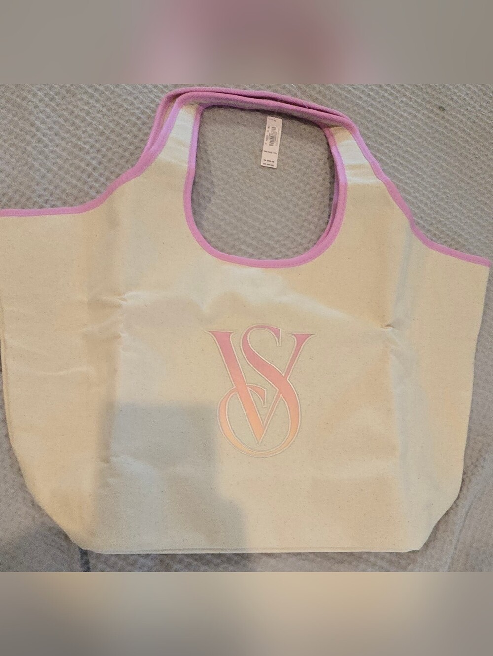 NWT Victoria's Secret Pink-Trim Canvas Tote Bag, Lined Ombre Interior, Pocket